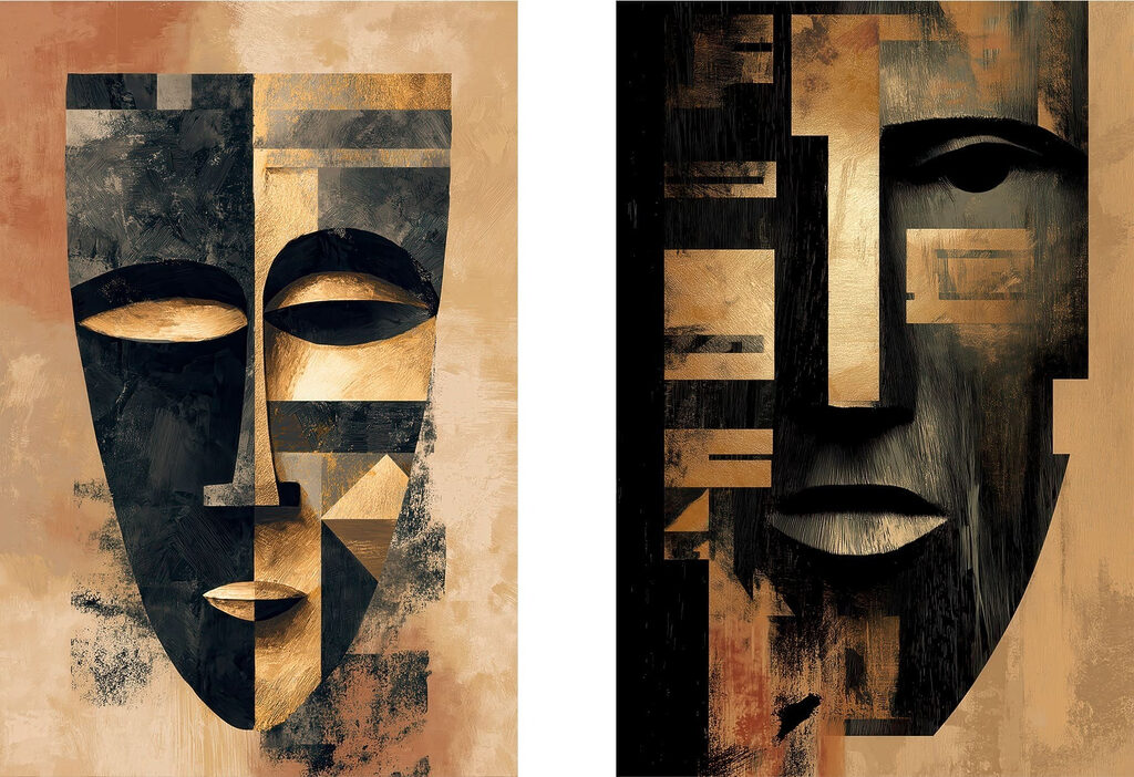 Schwarz-goldene Masken — ganzes Design