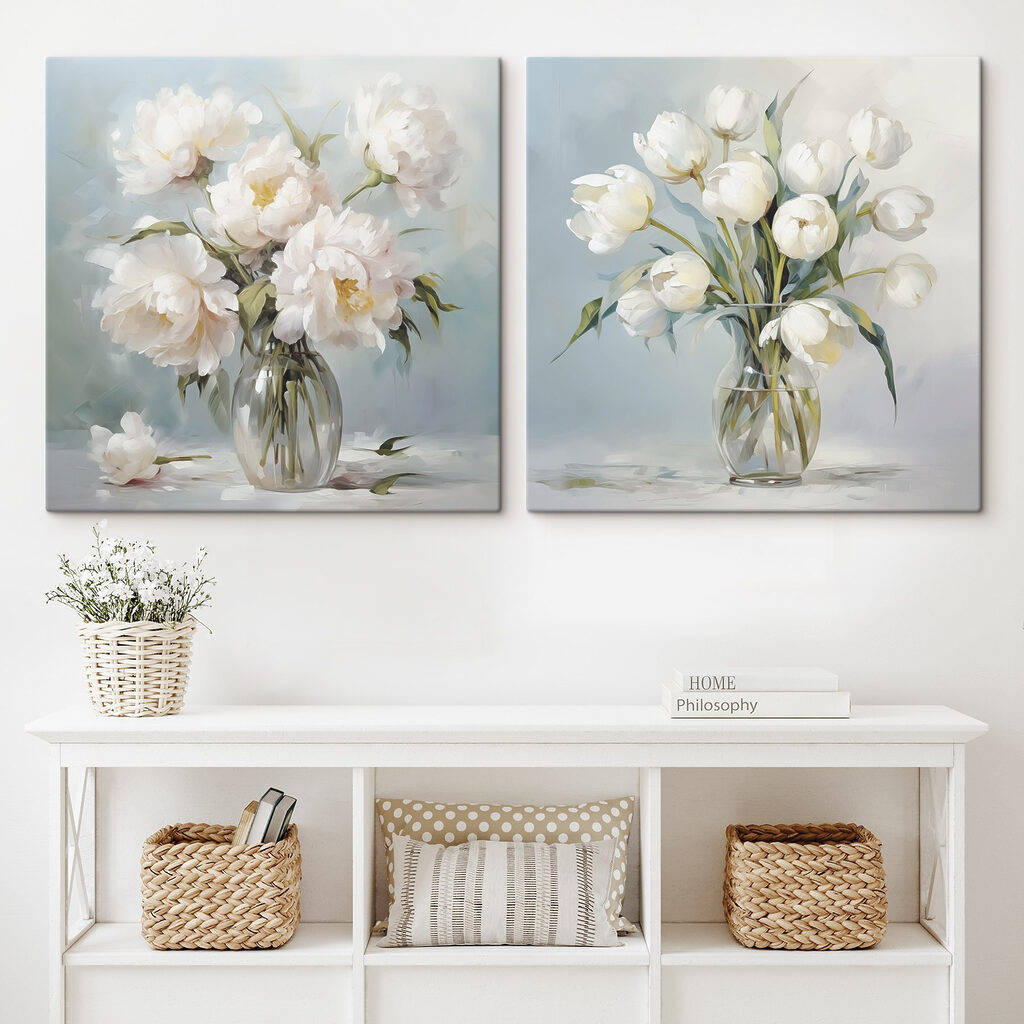 Pfingstrosen und Tulpen in einem Interieur