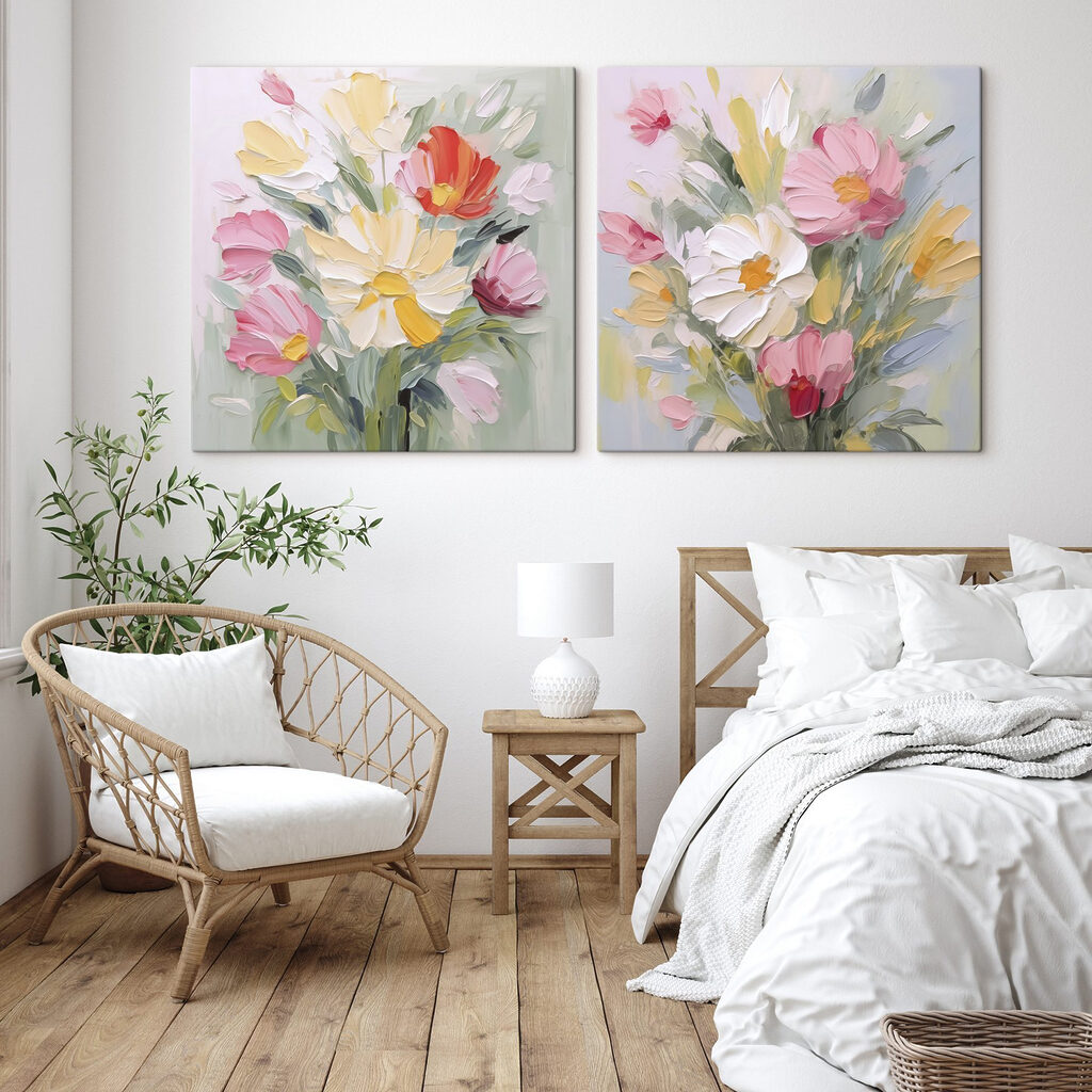 Lockere Pastellblüten in einem Interieur