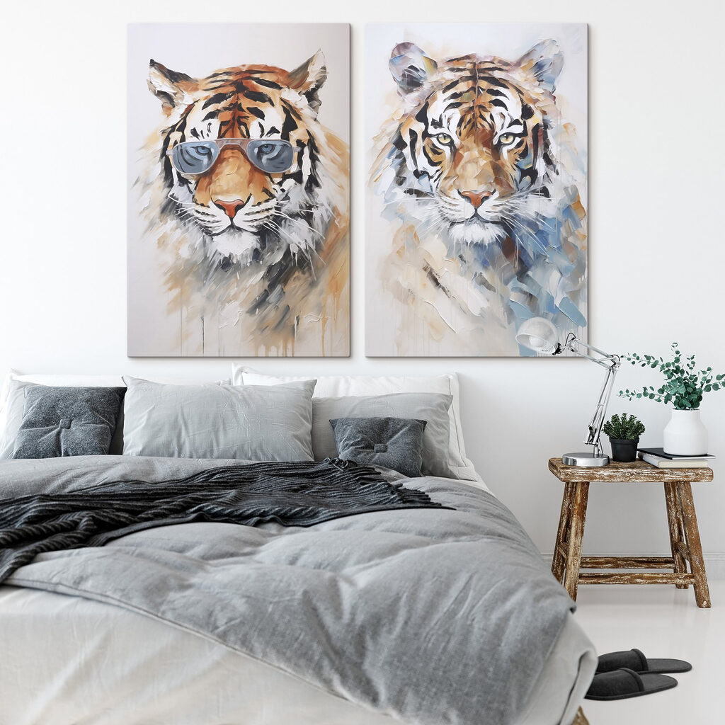 Tiger mit Sonnenbrille in einem Interieur