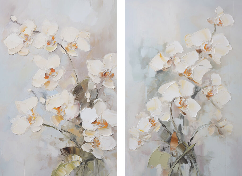 Orchideenzweige auf Grau — ganzes Design