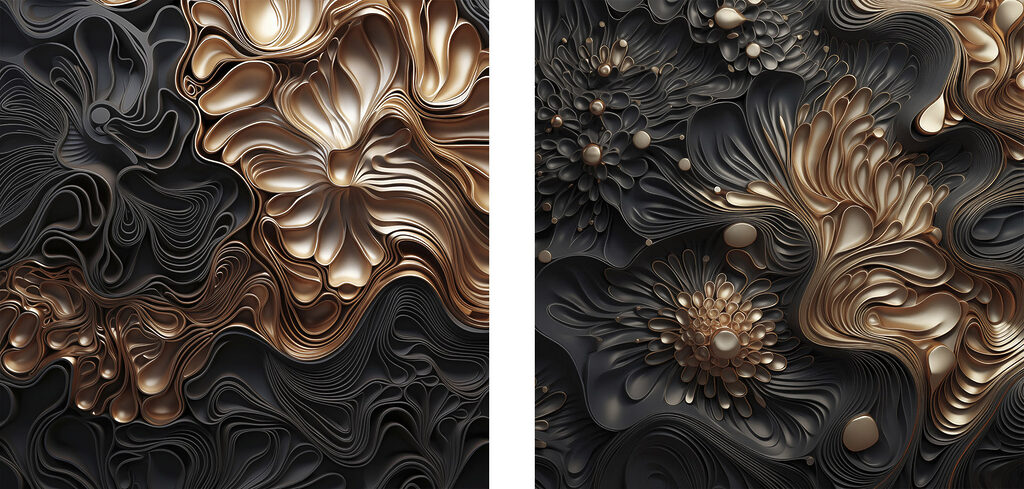 Bronzeblüten auf Schwarz — ganzes Design