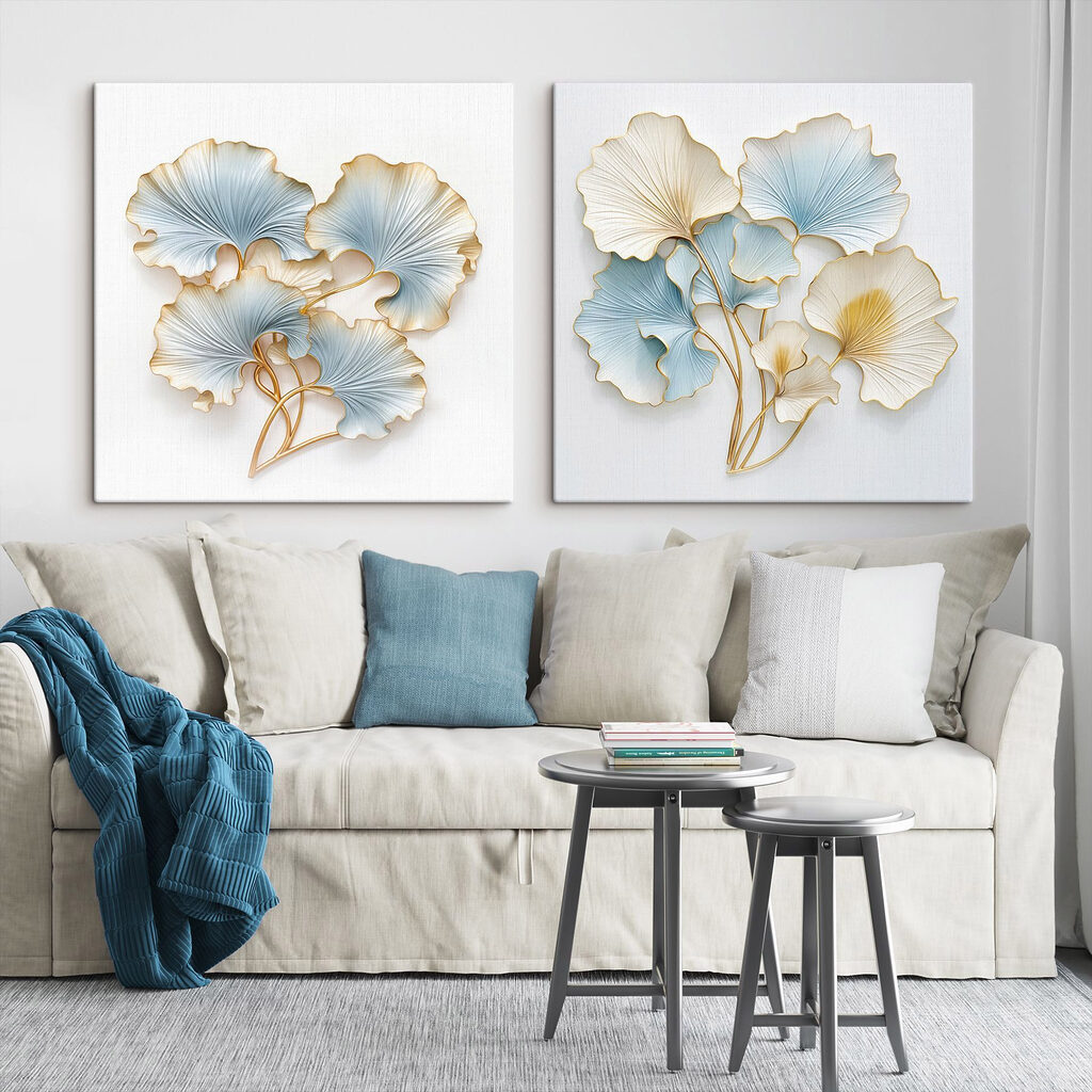 Fächerblätter mit Gold in einem Interieur