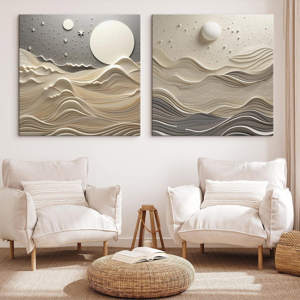 Mond über welligen Dünen in einem Interieur