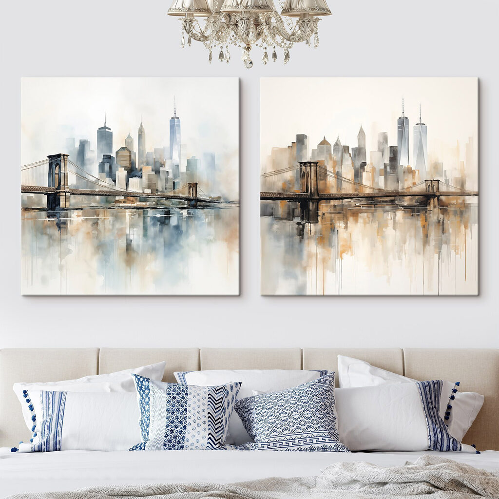Skyline mit Brücke in einem Interieur