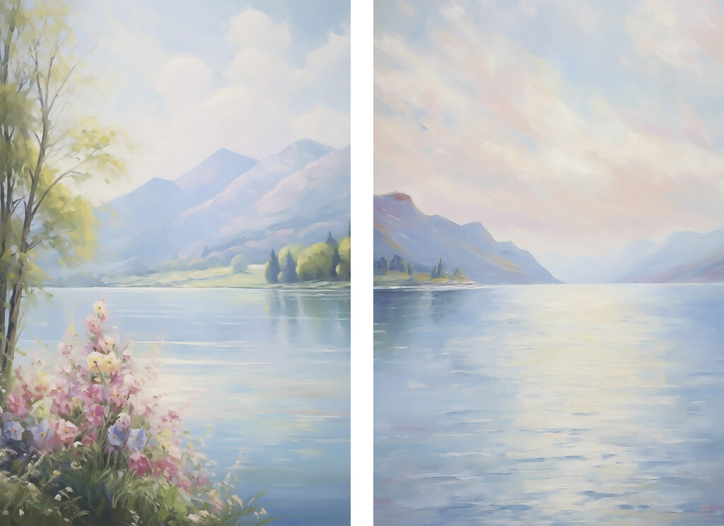 Pastellfarbener Bergsee — ganzes Design