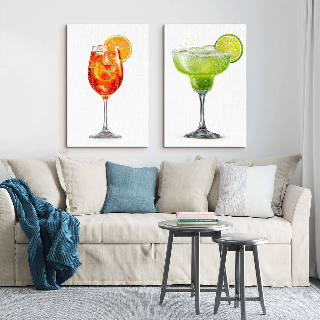 Sommercocktails in Aquarell in einem Interieur