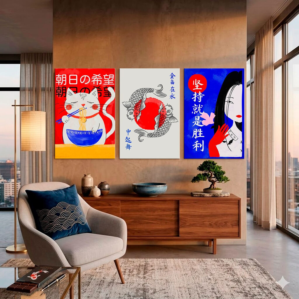 Katze, Fische und Dame in einem Interieur