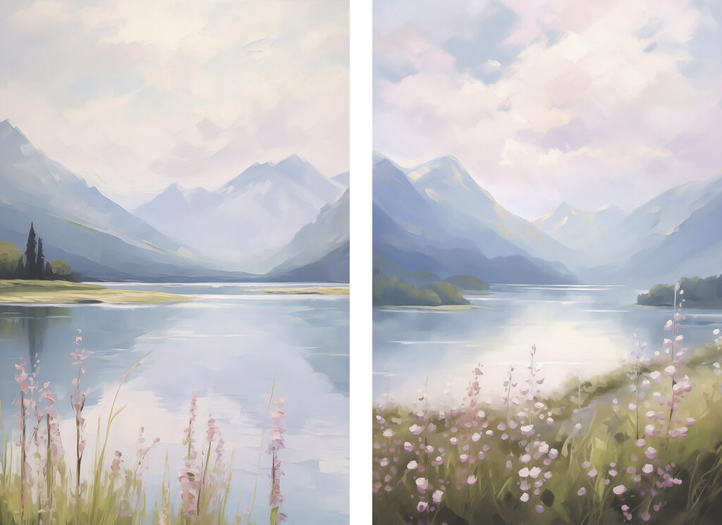 Bergsee mit Wildblumen — ganzes Design