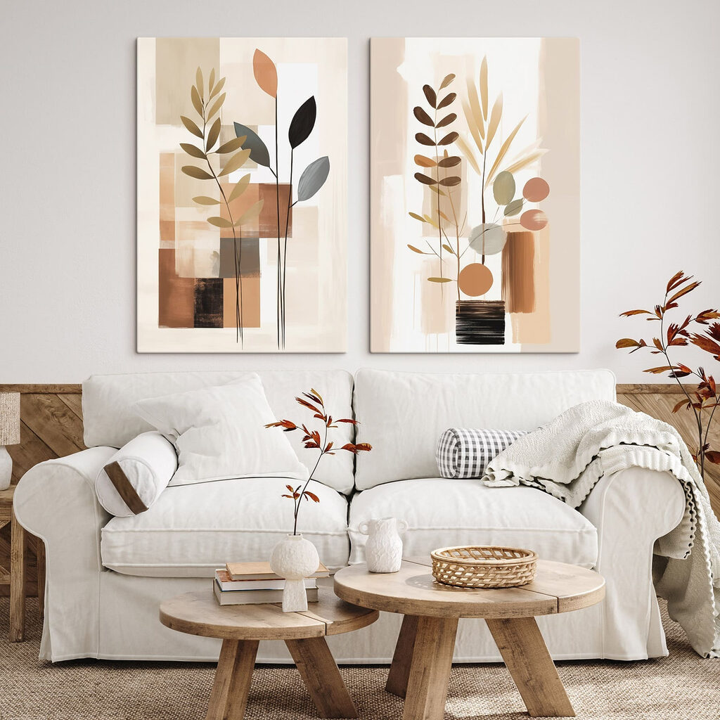 Pflanzen vor Farbfeldern in einem Interieur