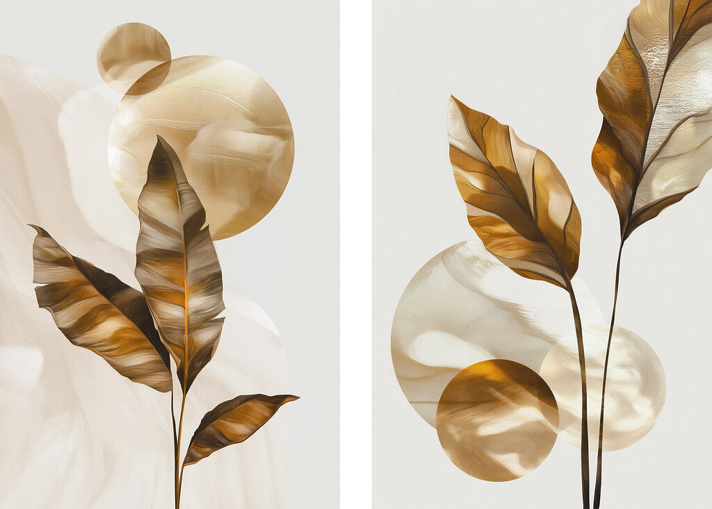 Goldene Blätter und Kreise — ganzes Design