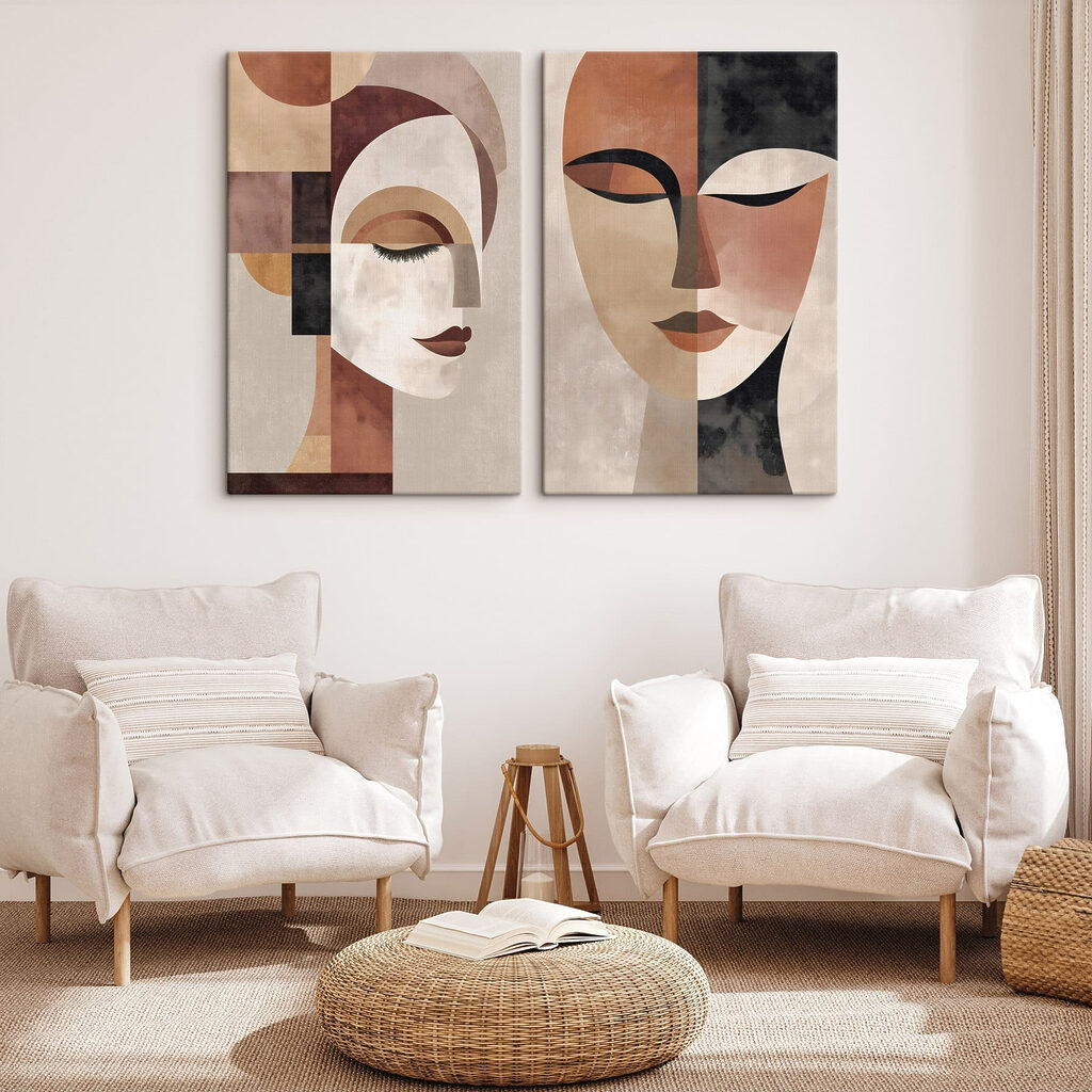 Gesichter in warmen Formen in einem Interieur