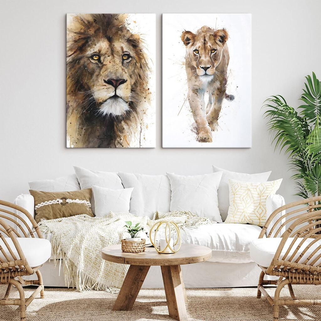 Löwe und Löwin in einem Interieur
