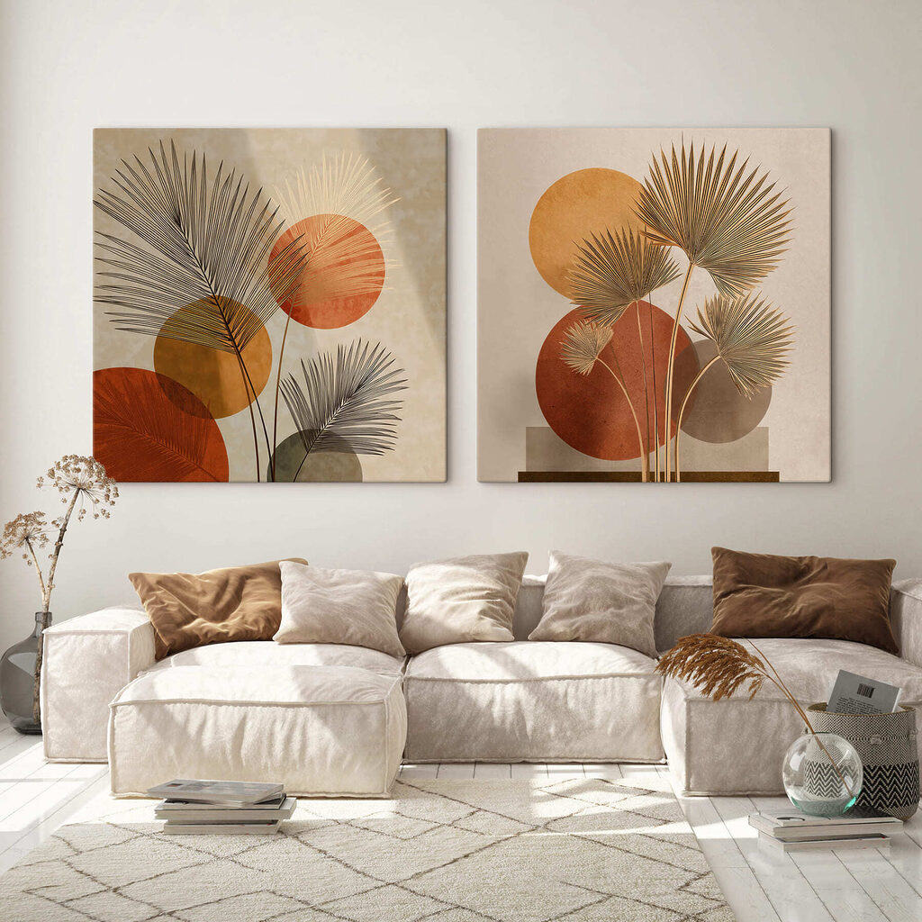 Palmfächer unter der Sonne in einem Interieur