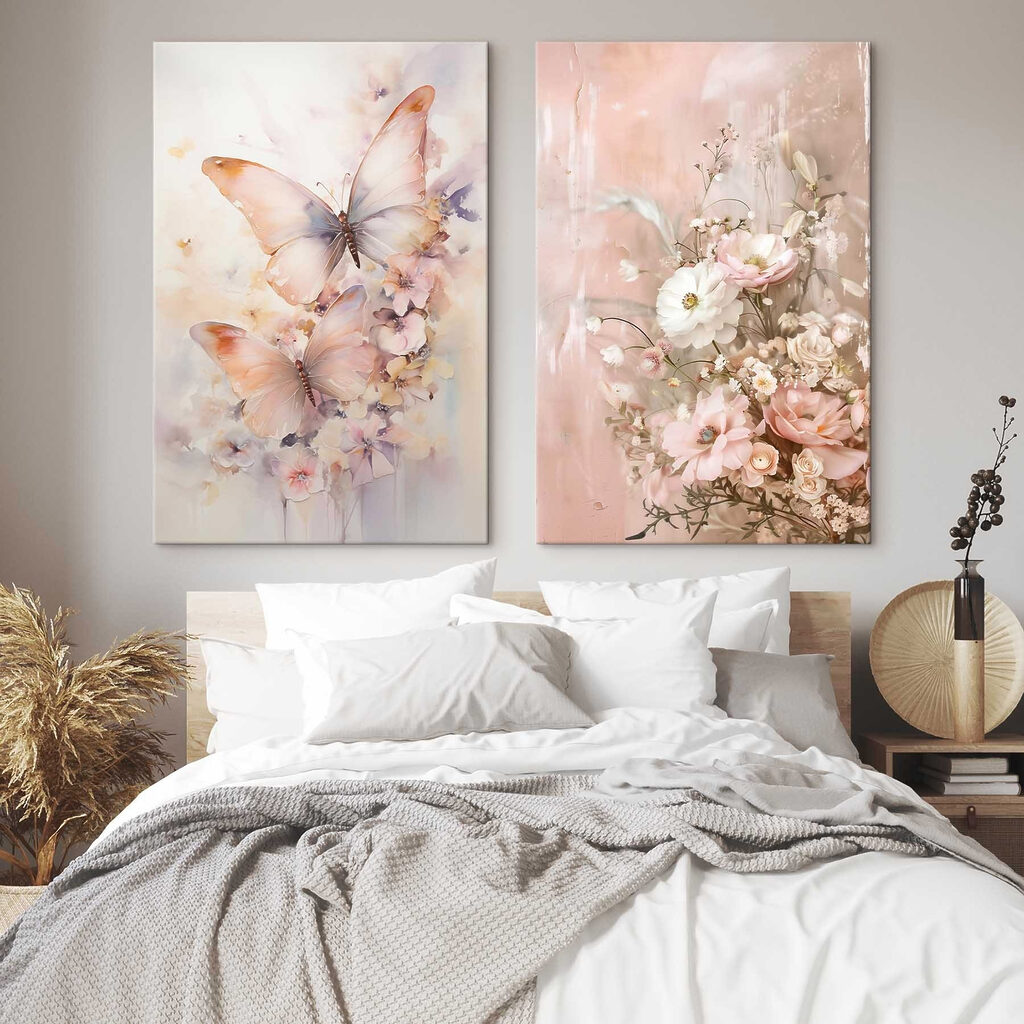 Schmetterlinge im Blumengarten in einem Interieur