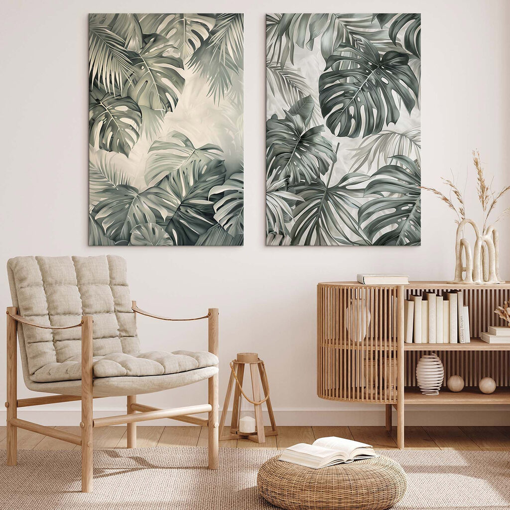 Tropische Blätter in Tusche in einem Interieur