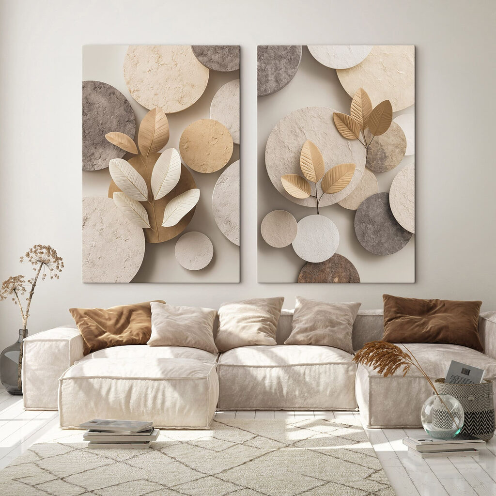 Blätter zwischen runden Formen in einem Interieur