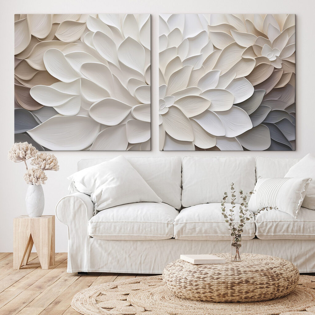 Kränze aus Blütenblättern in einem Interieur