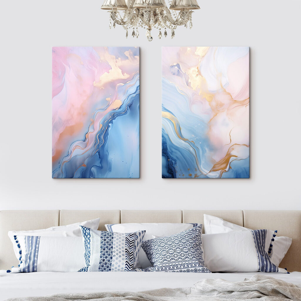 Pastellströme mit Goldlinien in einem Interieur