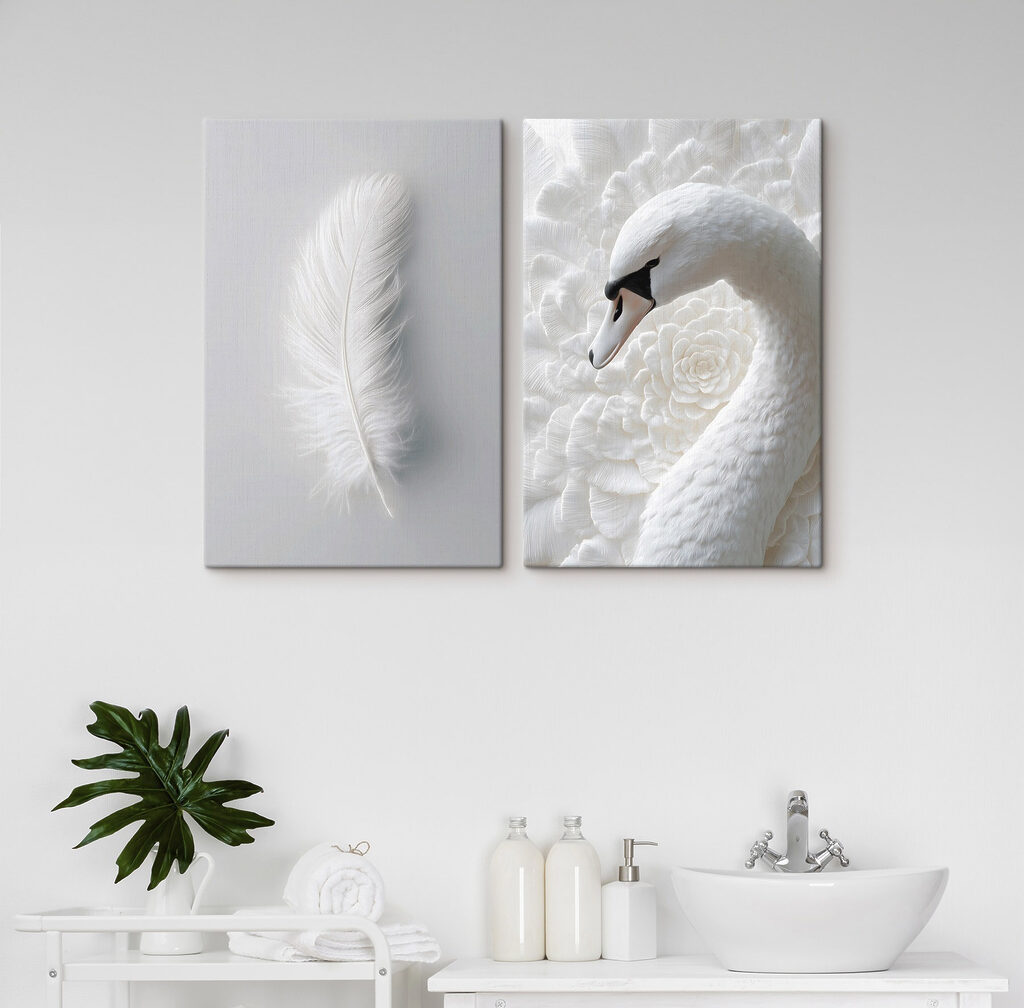 Weiße Feder und Schwan in einem Interieur