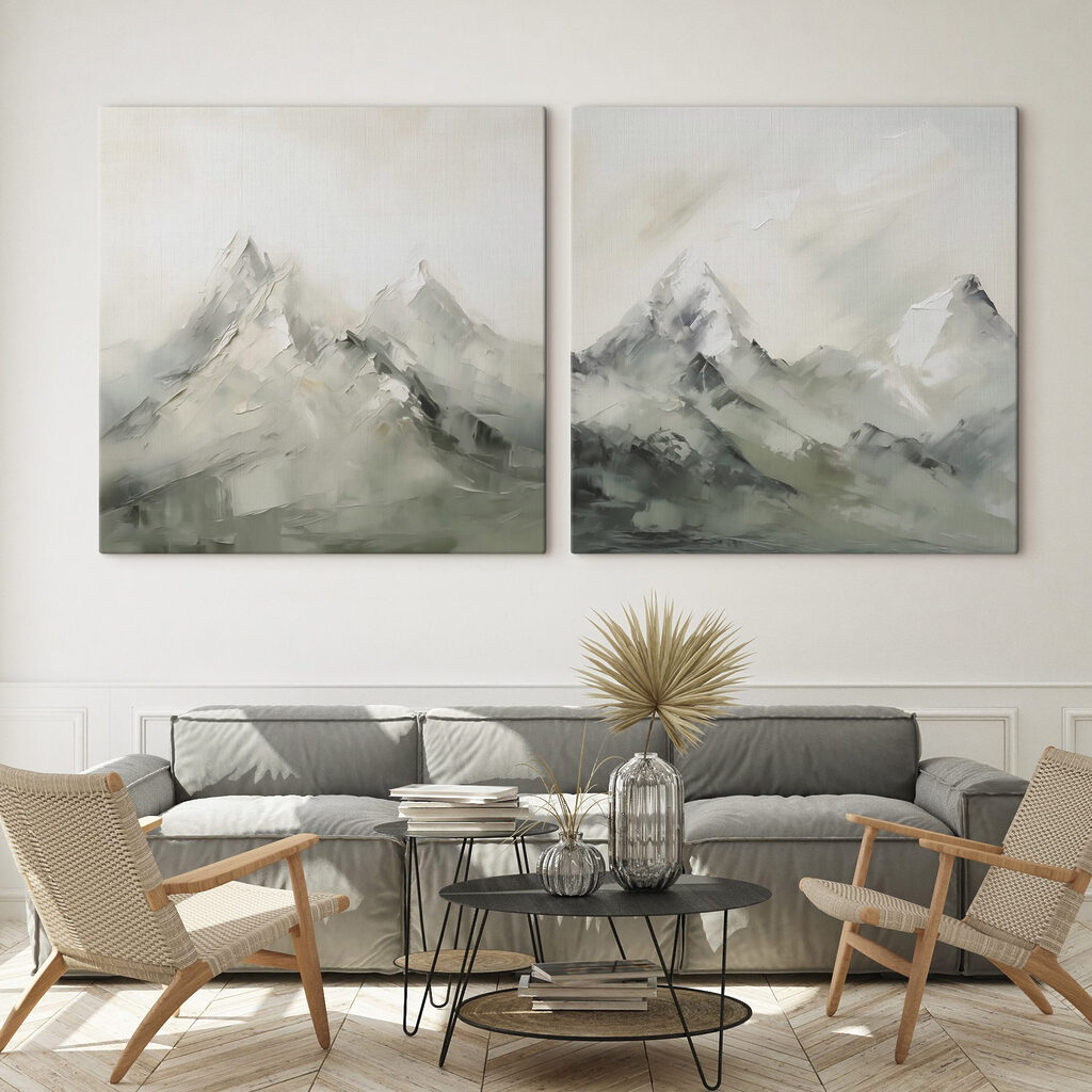 Bergmassiv im Dunst in einem Interieur