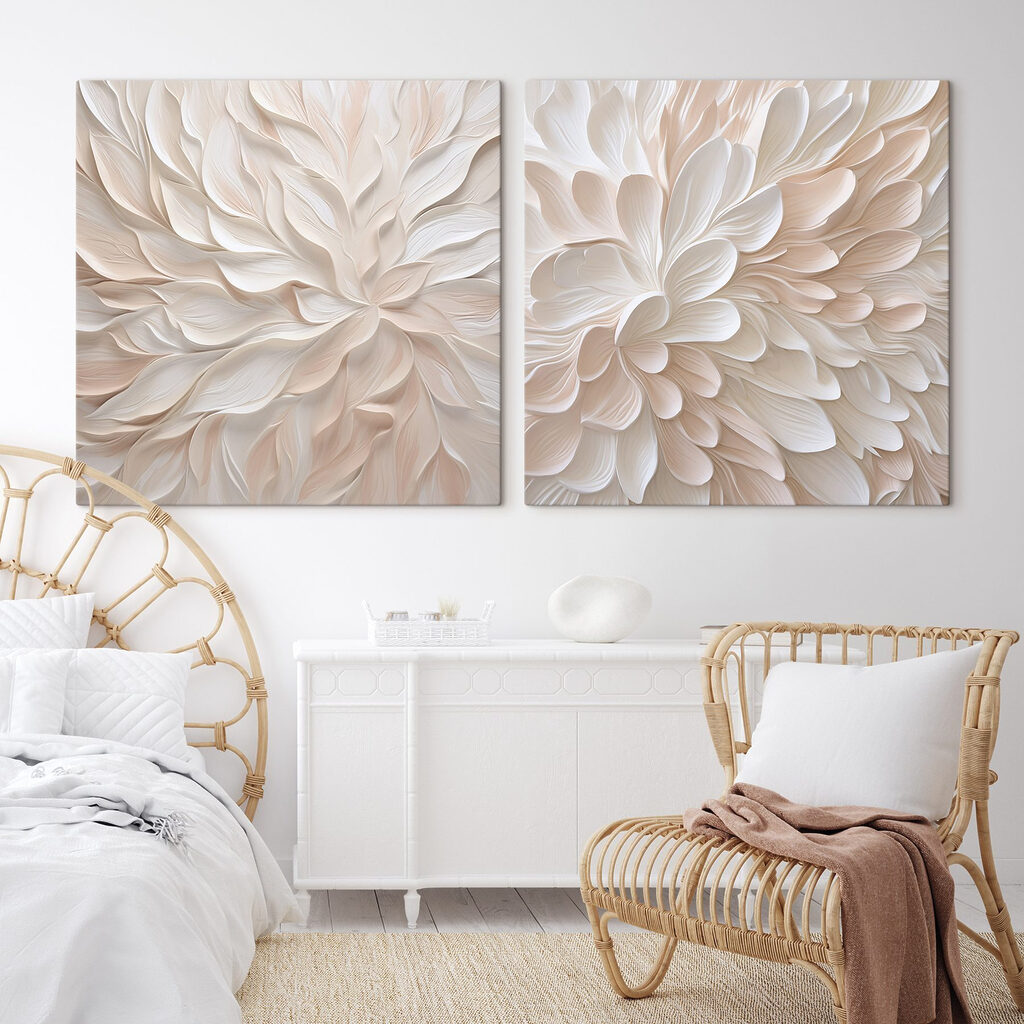 Reihen zarter Blütenblätter in einem Interieur