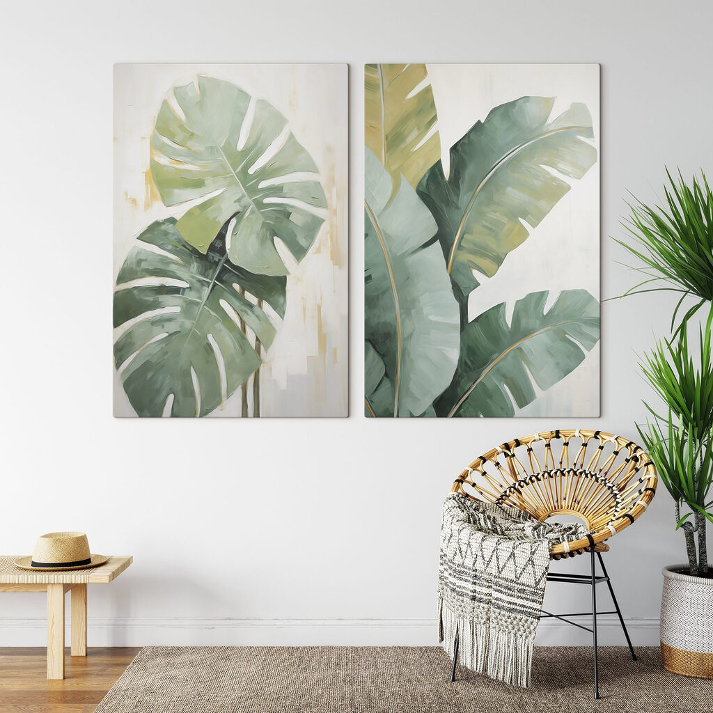 Große Blätter in Aquarell in einem Interieur