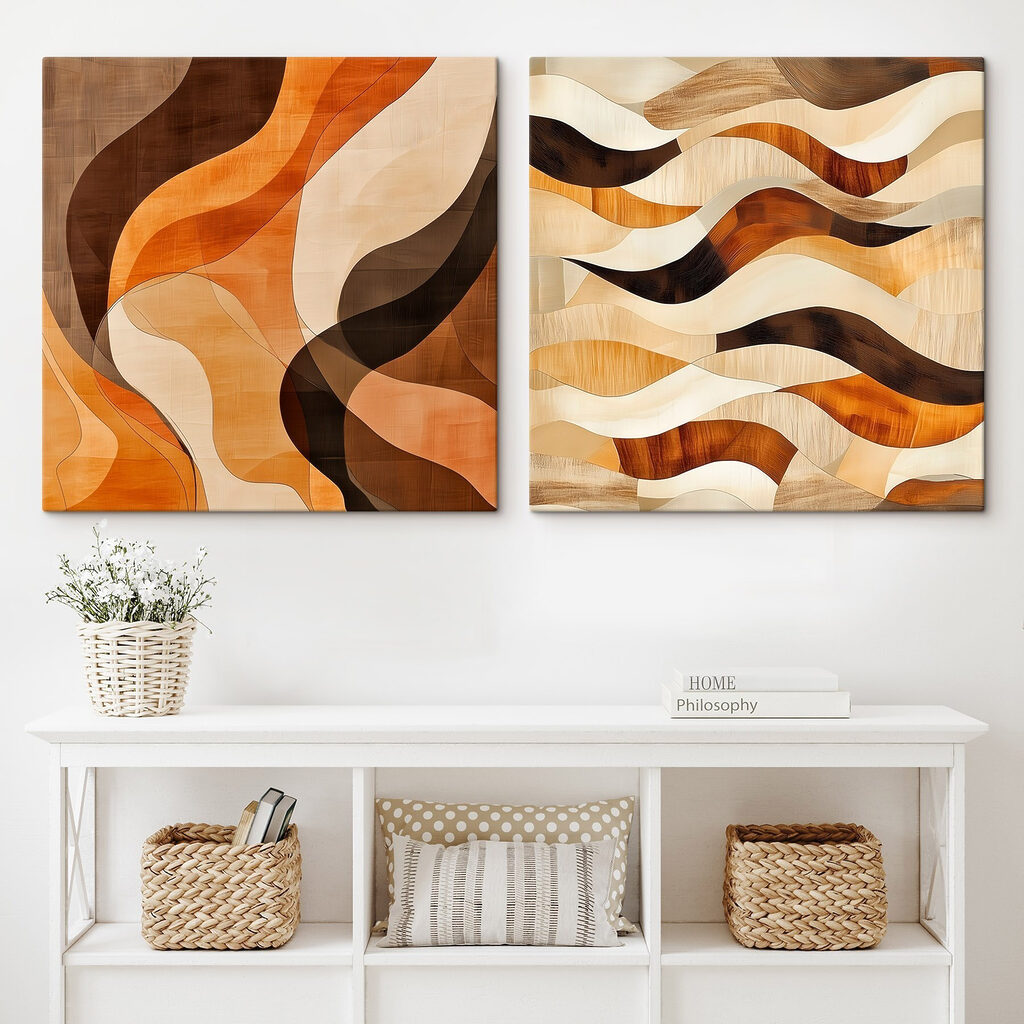 Wellen in orangefarbenen Schichten in einem Interieur