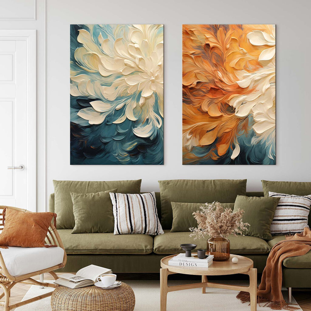 Blüten in wirbelnder Farbe in einem Interieur