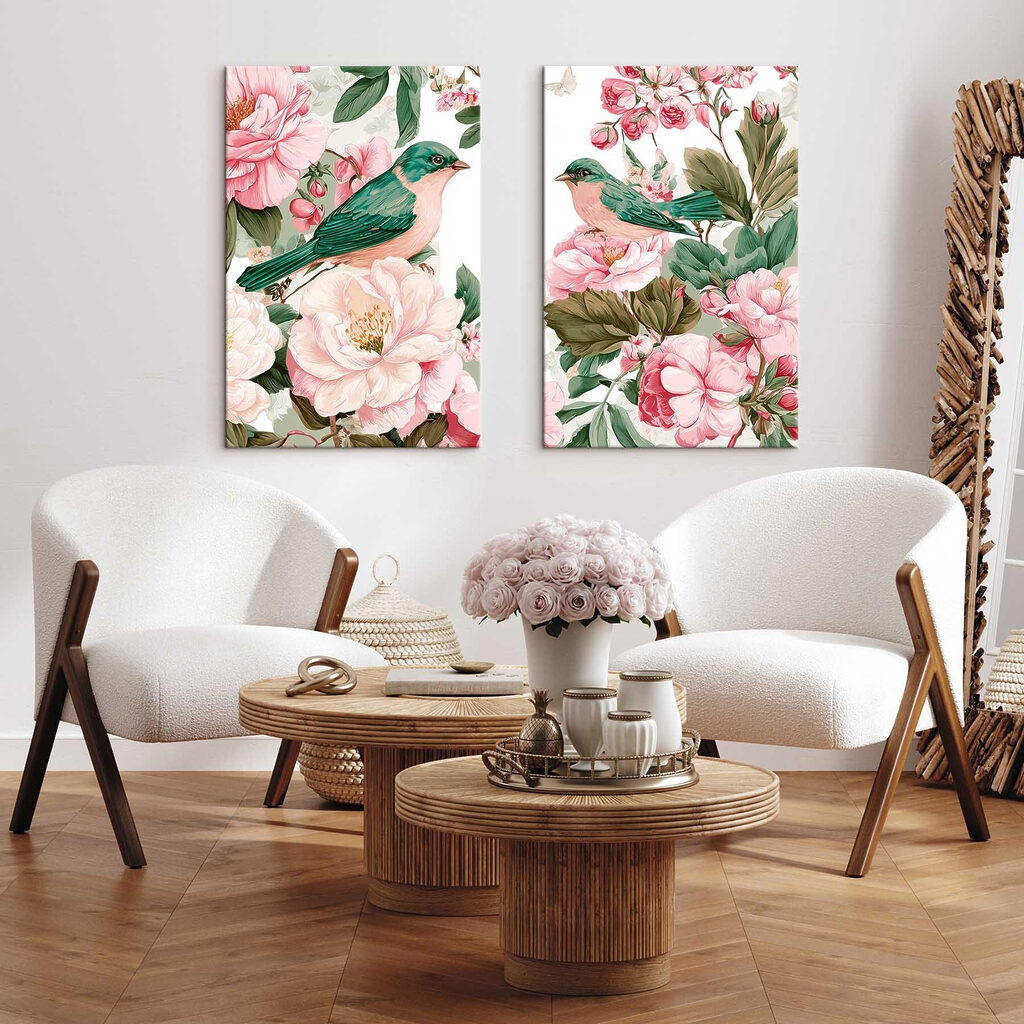 Vögel und rosa Blüten — Interieur 1