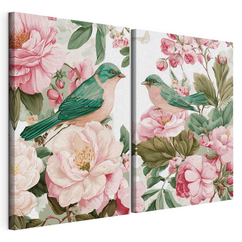 Vögel und rosa Blüten — Produktansicht