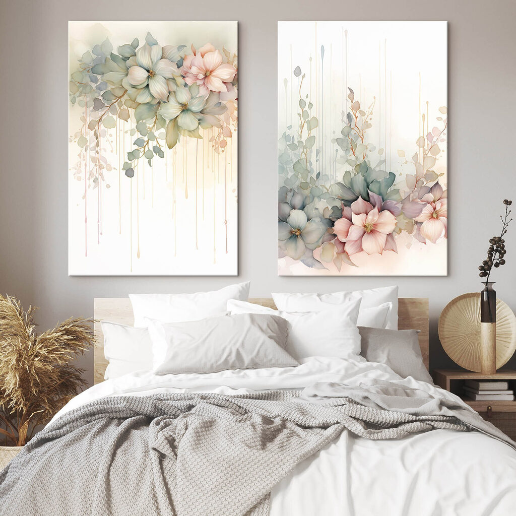 Blütenkränze in Pastell in einem Interieur