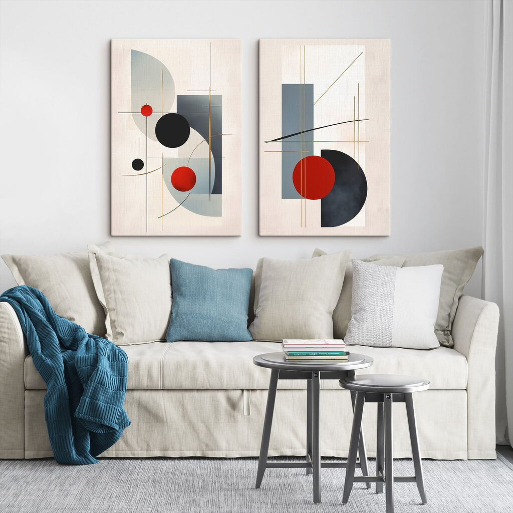 Rote Punkte auf Linien in einem Interieur