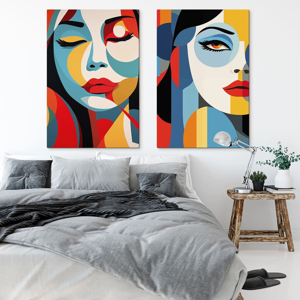 Gesicht in kräftigen Farben in einem Interieur