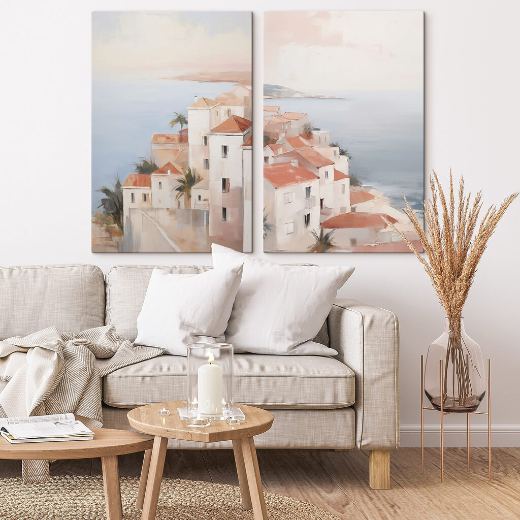 Häuser über dem Meer in einem Interieur