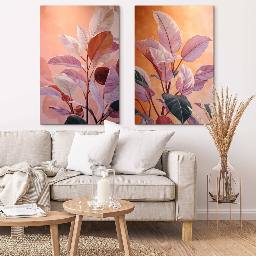 Rosa Blätter im Sonnenuntergang in einem Interieur