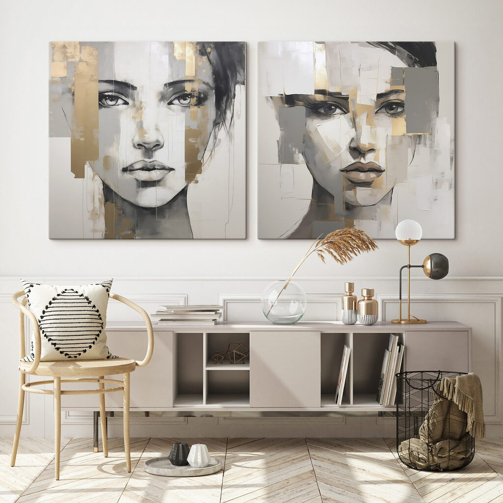 Zwei Blicke in Fragmenten in einem Interieur
