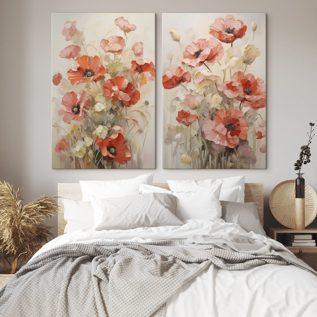 Korallenrote Blüten in einem Interieur
