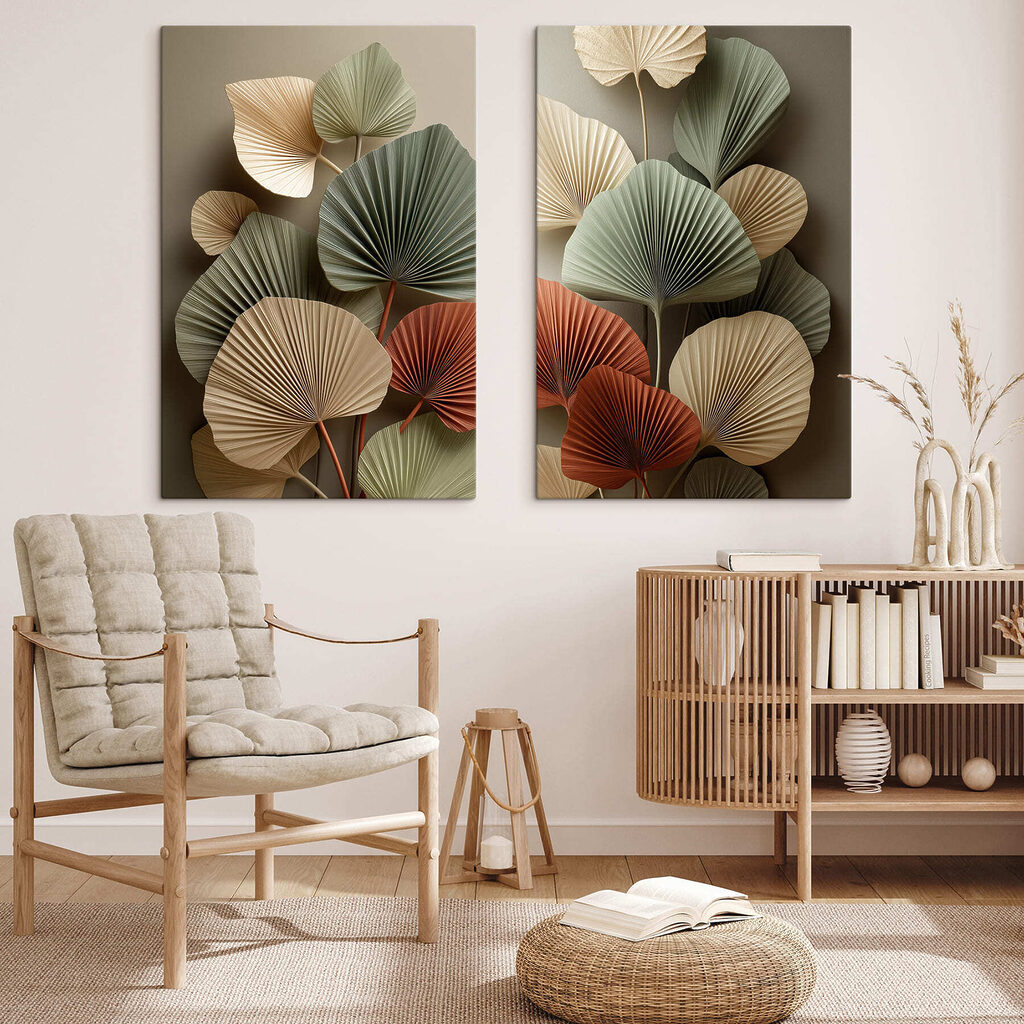 Fächer in Herbstfarben in einem Interieur