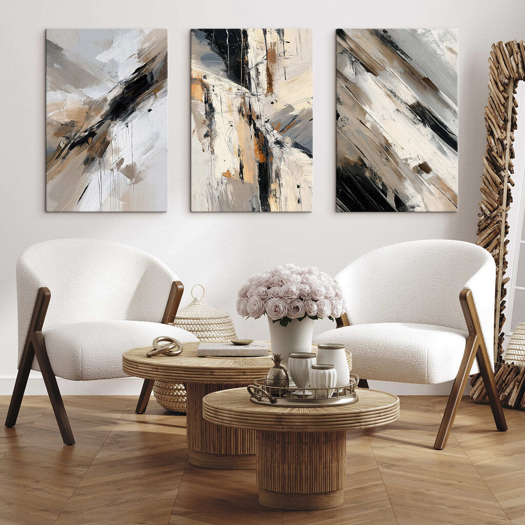 Erdtöne in schrägen Strichen in einem Interieur