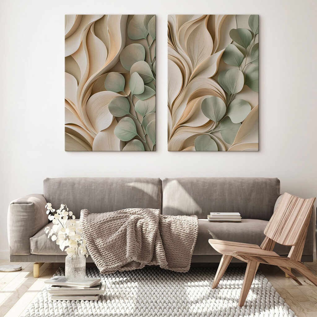 Blätter zwischen sanften Wellen in einem Interieur