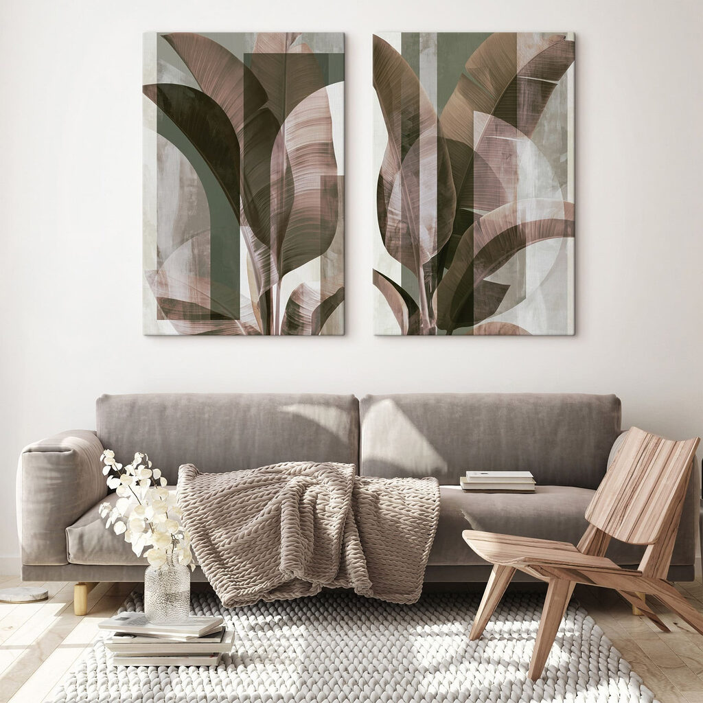 Blätter in geschwungenen Schichten in einem Interieur