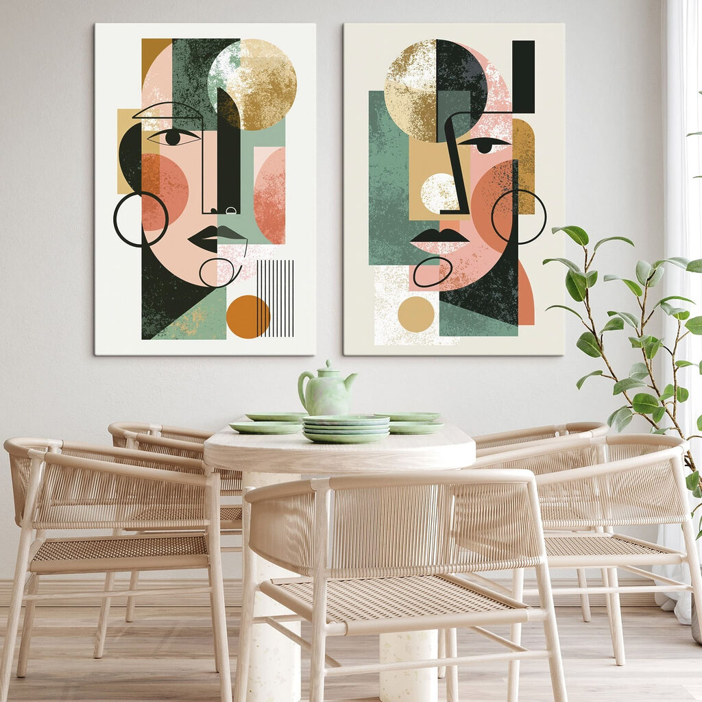 Gesichter aus Farbflächen in einem Interieur