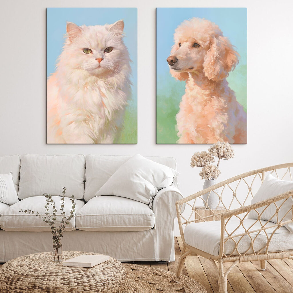Katze und Hund gemeinsam in einem Interieur