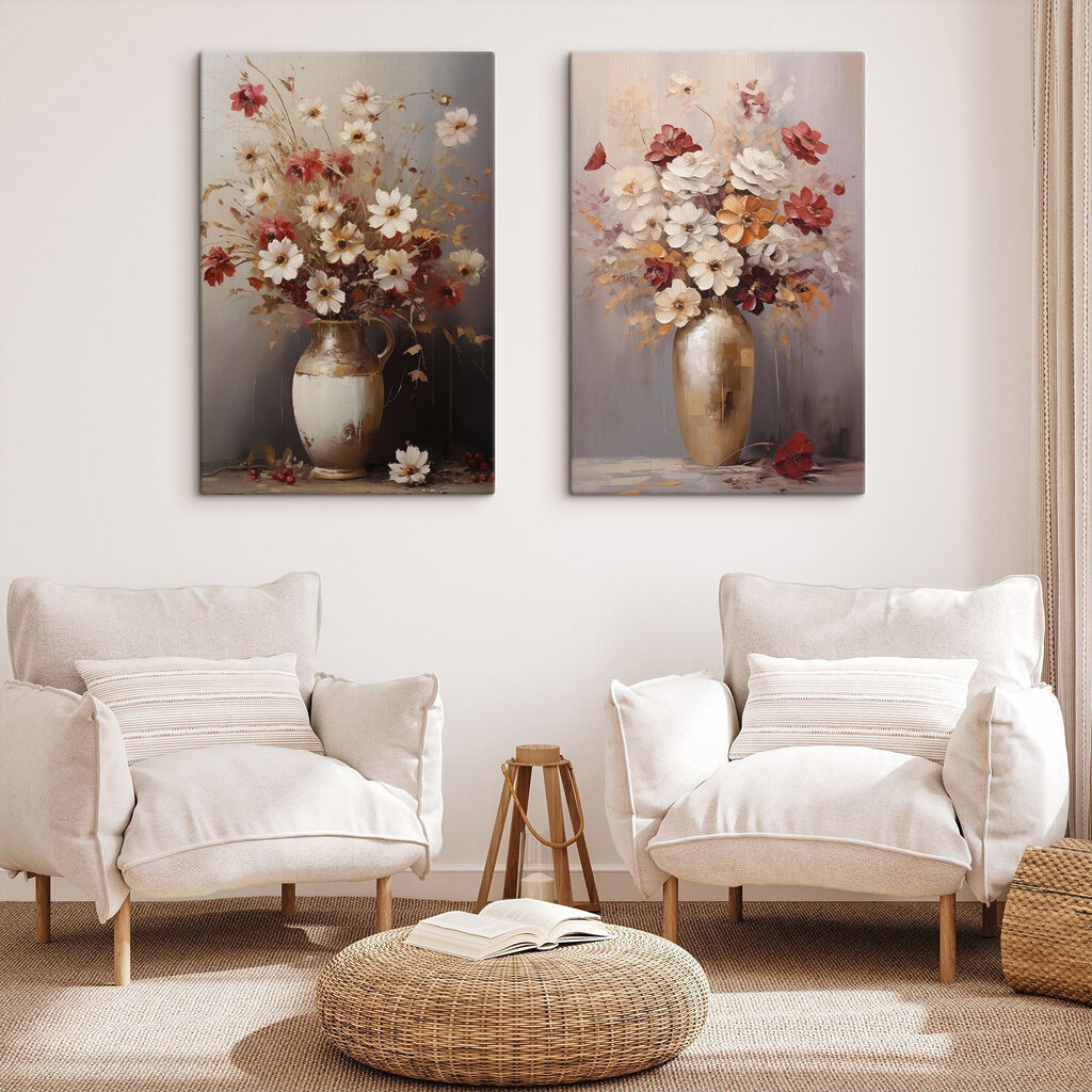 Üppig gefüllte Blumenvasen in einem Interieur