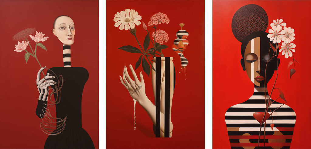 Blumen und gestreifte Figuren — ganzes Design