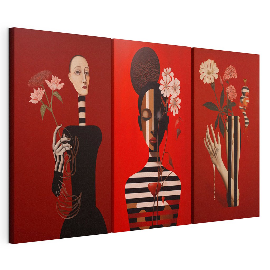 Blumen und gestreifte Figuren, gespannte Leinwand mit umlaufender Kante