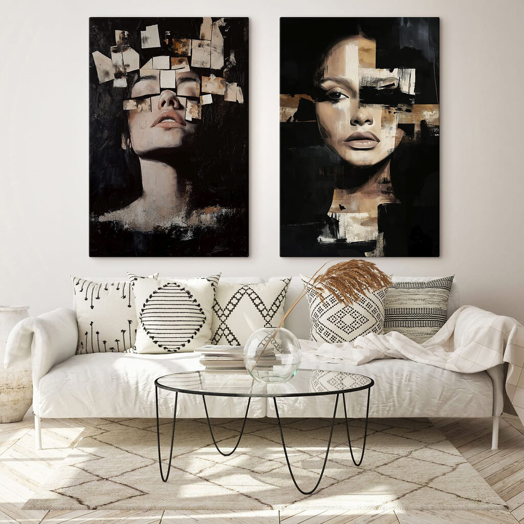 Porträts zwischen Schnipseln in einem Interieur