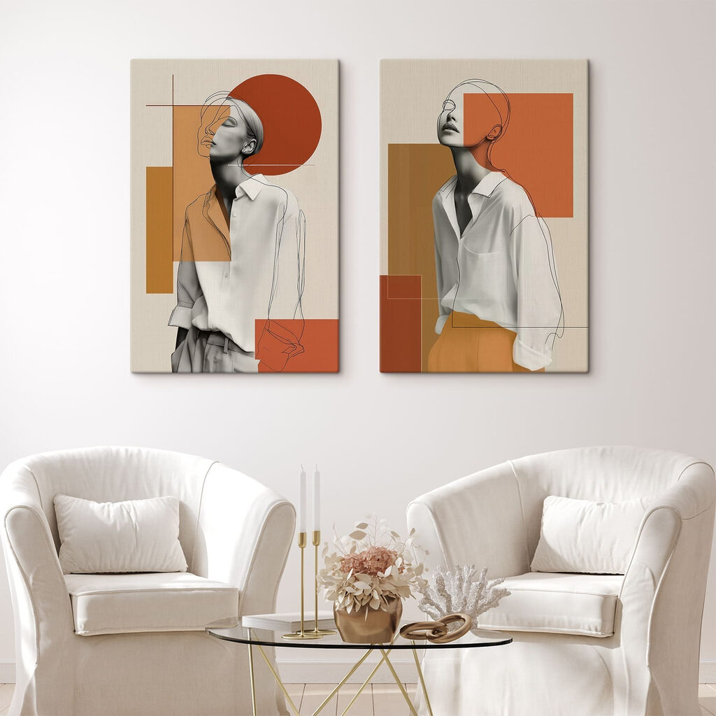 Porträts in Orangetönen in einem Interieur