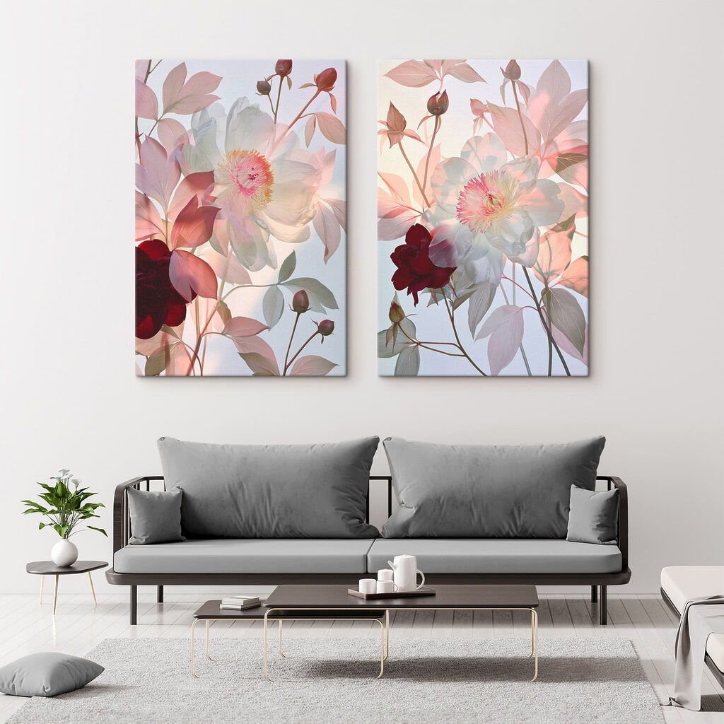 Blüten mit Farbakzent in einem Interieur